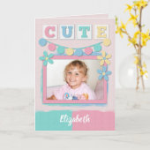 パステルかわいいハッピーバースデーとバントと写真 カード (黄色い花)