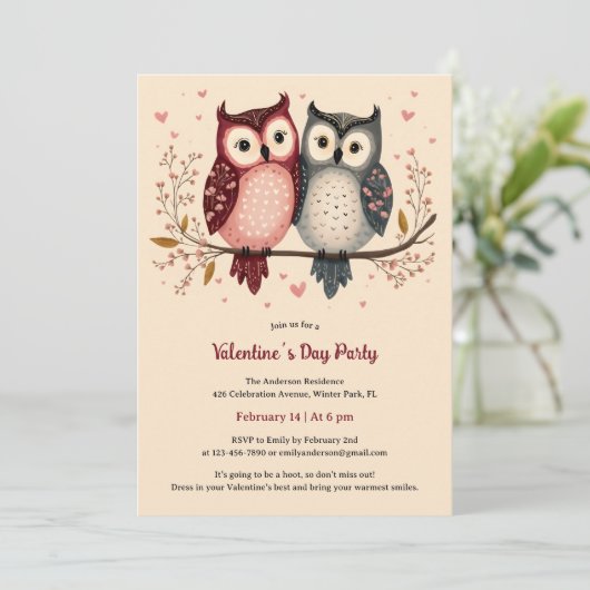 パステルかわいいフクロスバレンタインデーパーティー 招待状 (スタンド正面)