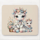 パステルかわいいユニコーンマザードーターデュオベージュ マウスパッド (正面)