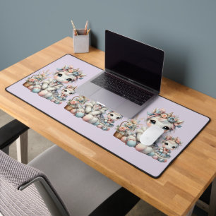 パステルかわいいユニコーンマザードーターデュオラベンダー デスクマット