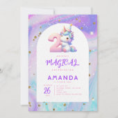 パステルかわいいユニコーン女の子2nd誕生日 招待状 (正面)