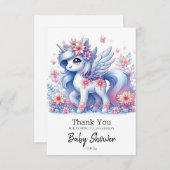 パステルかわいいユニコーン赤ちゃんシャワー サンキューカード (正面/裏面)
