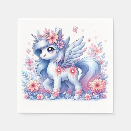 パステルかわいいユニコーン赤ちゃんシャワー スタンダードカクテルナプキン (正面)