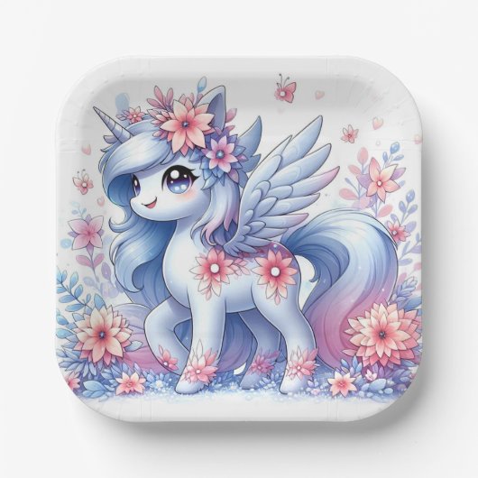 パステルかわいいユニコーン赤ちゃんシャワー ペーパープレート (正面)