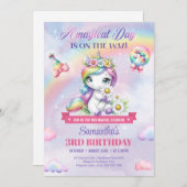 パステルかわいい一角花第3誕生日 招待状 (正面/裏面)