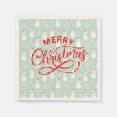 パステルかわいい柄の雪だるまと書道文字 スタンダードカクテルナプキン (正面)