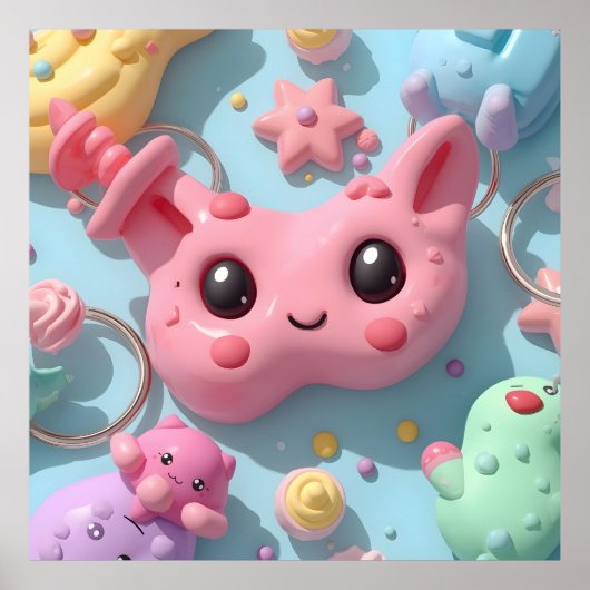 パステルかわいい生き物ファンタジーアート ポスター (正面)