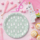 パステルかわいい雪だるまと雪片ティール（緑がかった色） ペーパープレート (パーティー)