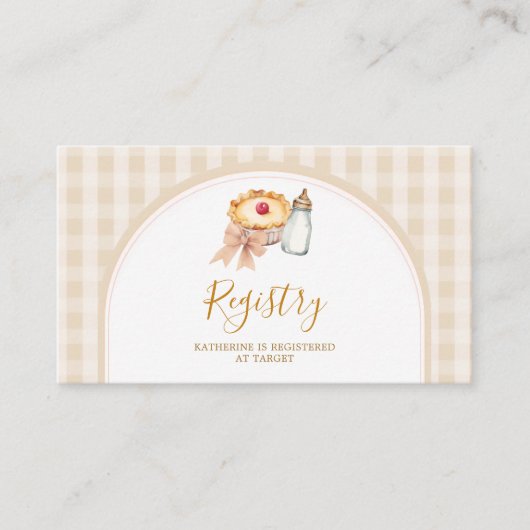 パステルかわいこちゃんパイギンガム秋ベビーシャワーレジストリ エンクロージャーカード (正面)