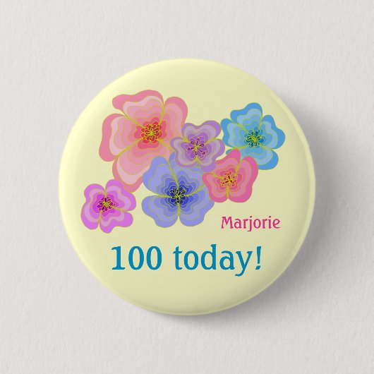 パステルかわいらしの花100歳の誕生日 缶バッジ (正面)