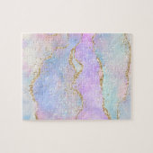 パステルかわいらしアゲート |金ゴールドグリッター静脈水彩 ジグソーパズル (横)