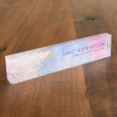 パステルかわいらしアゲート |金ゴールドグリッター静脈水彩 デスクネームプレート (側面)