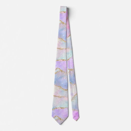 パステルかわいらしアゲート |金ゴールドグリッター静脈水彩 ネクタイ (正面)