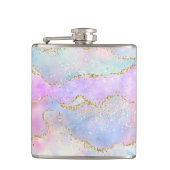 パステルかわいらしアゲート |金ゴールドグリッター静脈水彩 フラスク (正面)
