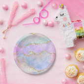 パステルかわいらしアゲート |金ゴールドグリッター静脈水彩 ペーパープレート (パーティー)