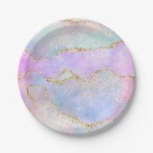 パステルかわいらしアゲート |金ゴールドグリッター静脈水彩 ペーパープレート (正面)