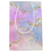 パステルかわいらしアゲート |金ゴールドグリッター静脈水彩 ミディアムペーパーバッグ (正面)