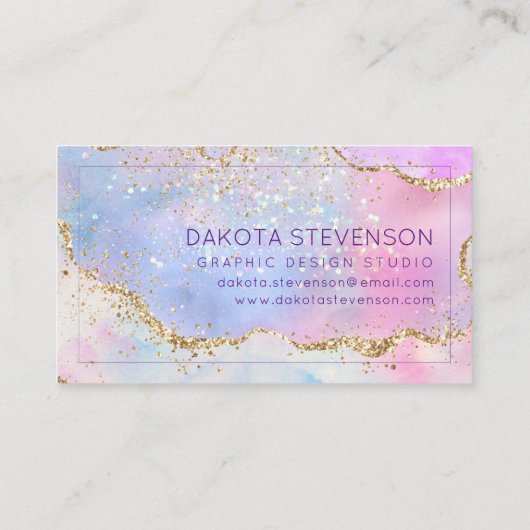 パステルかわいらしアゲート |金ゴールドグリッター静脈水彩 名刺 (裏面)