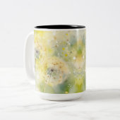 パステルかわいらしウォーターカラーダンデリオン花 ツートーンマグカップ (正面左)