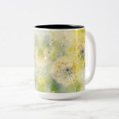 パステルかわいらしウォーターカラーダンデリオン花 ツートーンマグカップ (正面右)