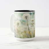 パステルかわいらしウォーターカラーダンデリオン花 ツートーンマグカップ (正面左)