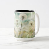 パステルかわいらしウォーターカラーダンデリオン花 ツートーンマグカップ (正面右)