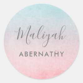 パステルかわいらしウォーターカラーネームスクールラベルコーラル ラウンドシール