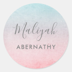 パステルかわいらしウォーターカラーネームスクールラベルコーラル ラウンドシール
