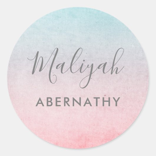 パステルかわいらしウォーターカラーネームスクールラベルコーラル ラウンドシール (正面)