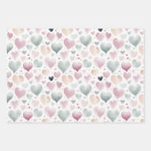 パステルかわいらしウォーターカラーハートパターン ラッピングペーパーシート (正面3)