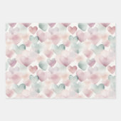 パステルかわいらしウォーターカラーハートパターン ラッピングペーパーシート (正面2)