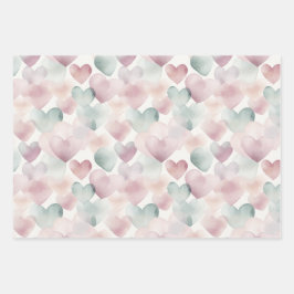 パステルかわいらしウォーターカラーハートパターン ラッピングペーパーシート