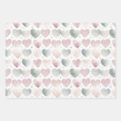 パステルかわいらしウォーターカラーハートパターン ラッピングペーパーシート (正面2)