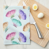 パステルかわいらしウォーターカラーバタフライパターン キッチンタオル (四つ折り)