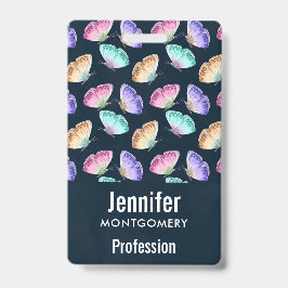 パステルかわいらしウォーターカラーバタフライパターン バッジ