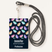 パステルかわいらしウォーターカラーバタフライパターン バッジ (裏面ランヤード)