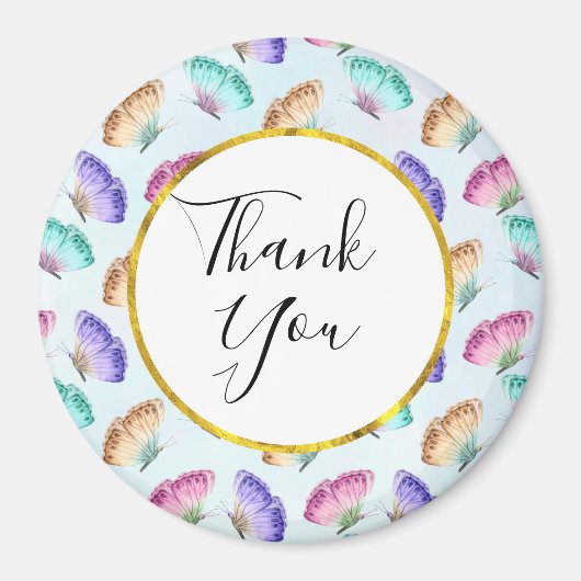 パステルかわいらしウォーターカラーバタフライパターン マグネット (正面)