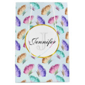 パステルかわいらしウォーターカラーバタフライパターン ミディアムペーパーバッグ (正面)