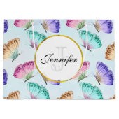 パステルかわいらしウォーターカラーバタフライパターン ラージペーパーバッグ (正面)