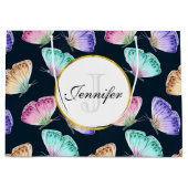 パステルかわいらしウォーターカラーバタフライパターン ラージペーパーバッグ (正面)