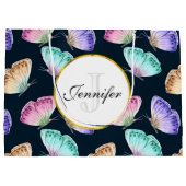 パステルかわいらしウォーターカラーバタフライパターン ラージペーパーバッグ (裏面)