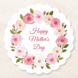 パステルかわいらしウォーターカラーバラリース ペーパーコースター