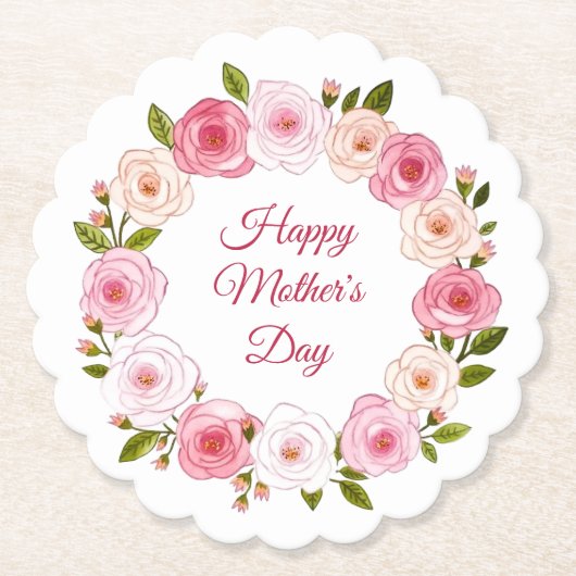 パステルかわいらしウォーターカラーバラリース ペーパーコースター (正面)