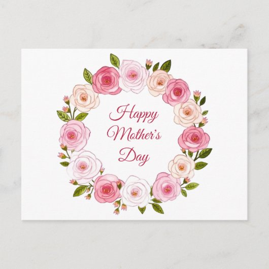 パステルかわいらしウォーターカラーバラリース ポストカード (正面)