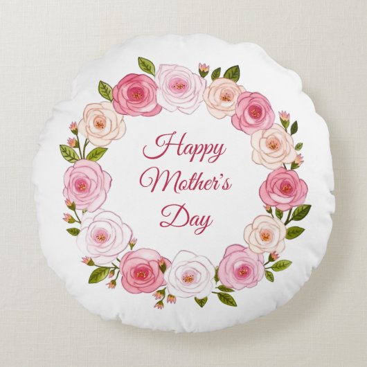 パステルかわいらしウォーターカラーバラリース ラウンドクッション (正面)