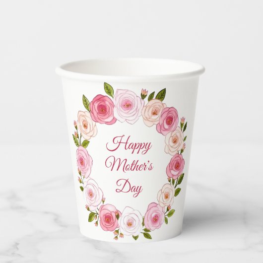 パステルかわいらしウォーターカラーバラリース 紙コップ (正面)