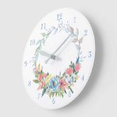パステルかわいらしウォーターカラーフローラリース ラージ壁時計 (傾斜)