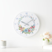 パステルかわいらしウォーターカラーフローラリース ラージ壁時計 (ホーム)