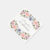 パステルかわいらしウォーターカラーフローラ誕生日名 スタンダードカクテルナプキン (角)