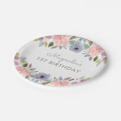 パステルかわいらしウォーターカラーフローラ誕生日名 ペーパープレート (アングル)